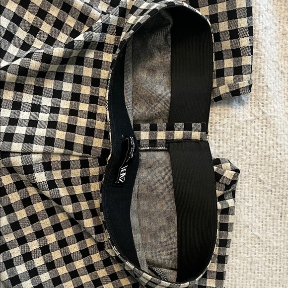 ZARA Black and White Checkered Stretch Pants SZ M Zipper Front - Picture 13 of 14